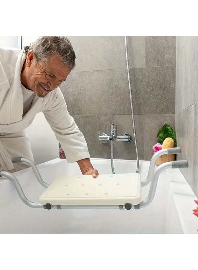 White Adjustable Bathtub Rack Non Slip Retractable Bathroom Safety Aid For Elderly - Image 2